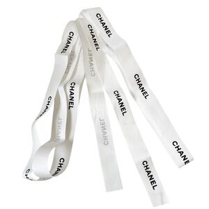 CHANEL Gift Wrap Ribbon White Black 92"